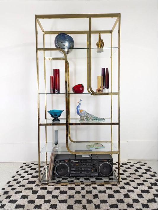 Vintage MCM Milo Baughman Brass 5 Tier Display Shelf