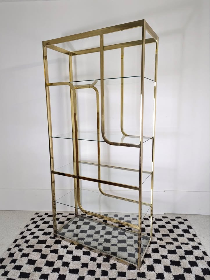 Vintage MCM Milo Baughman Brass 5 Tier Display Shelf