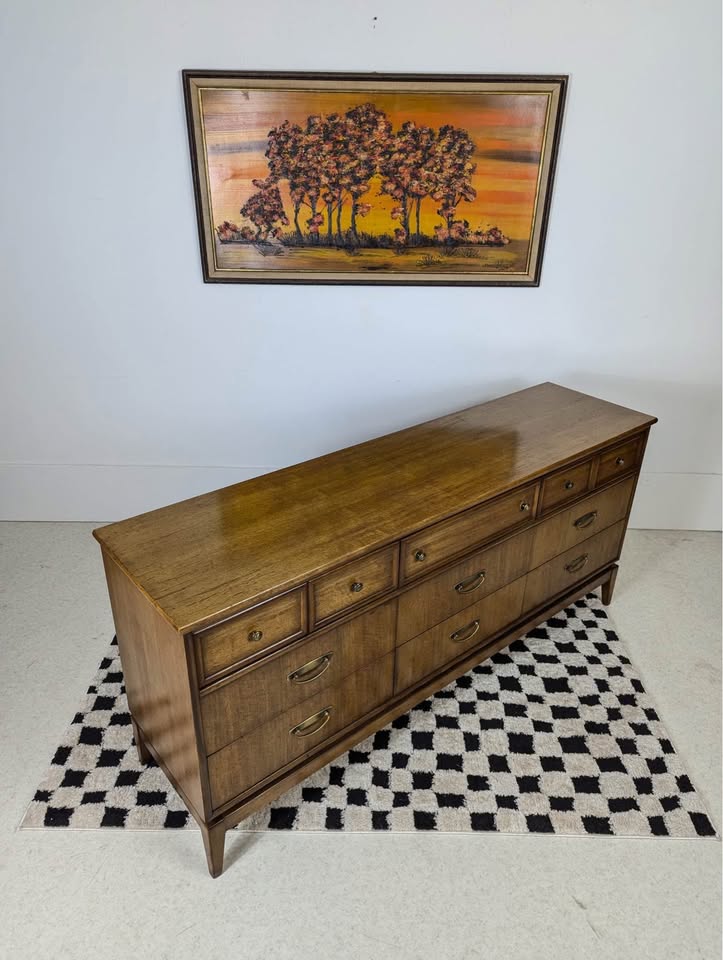 MCM Vintage 9 Drawer Lowboy Dresser by Stanley