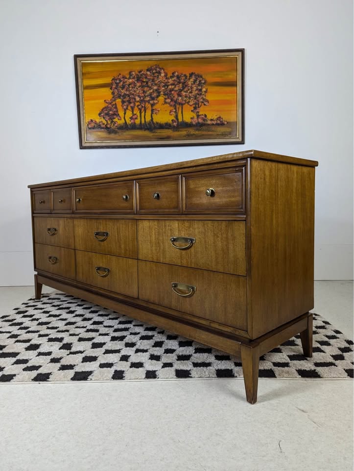 MCM Vintage 9 Drawer Lowboy Dresser by Stanley