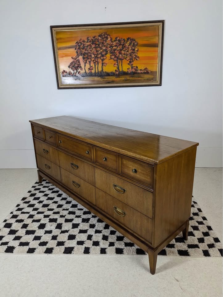 MCM Vintage 9 Drawer Lowboy Dresser by Stanley