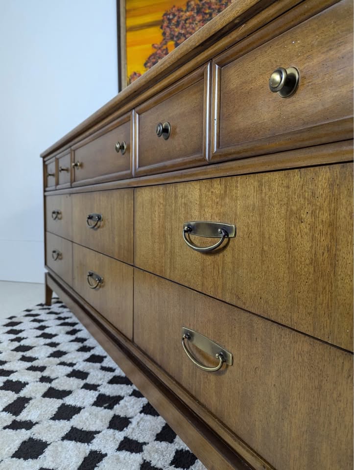 MCM Vintage 9 Drawer Lowboy Dresser by Stanley