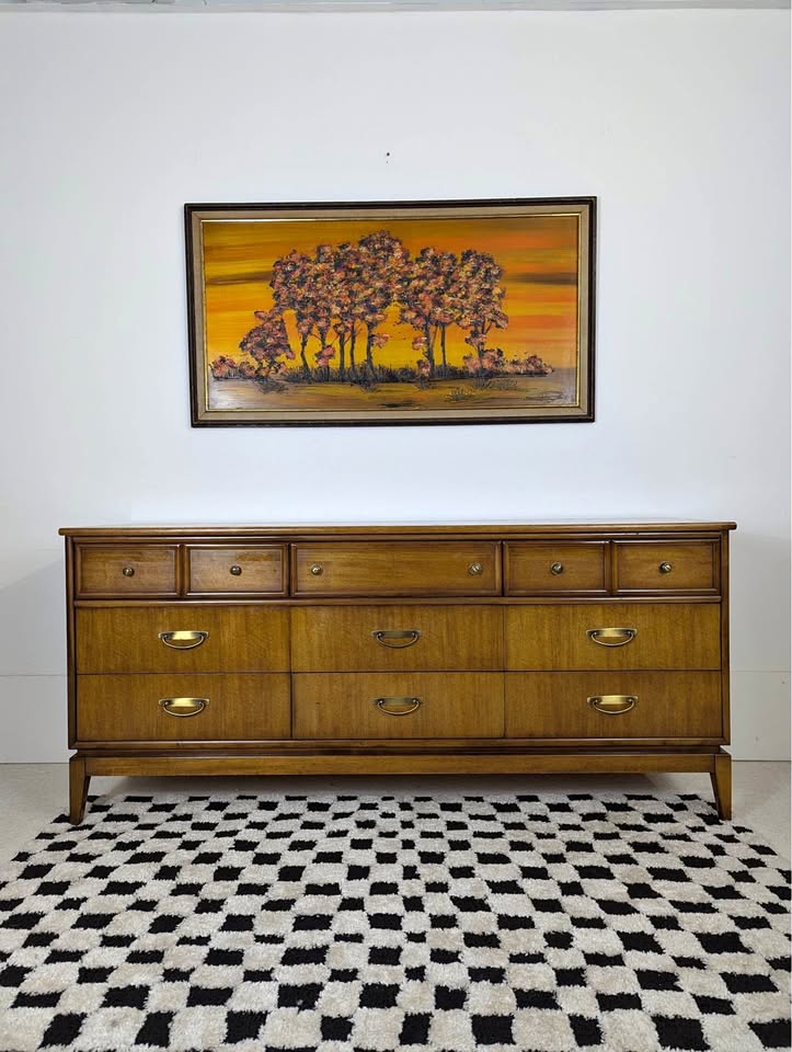 MCM Vintage 9 Drawer Lowboy Dresser by Stanley