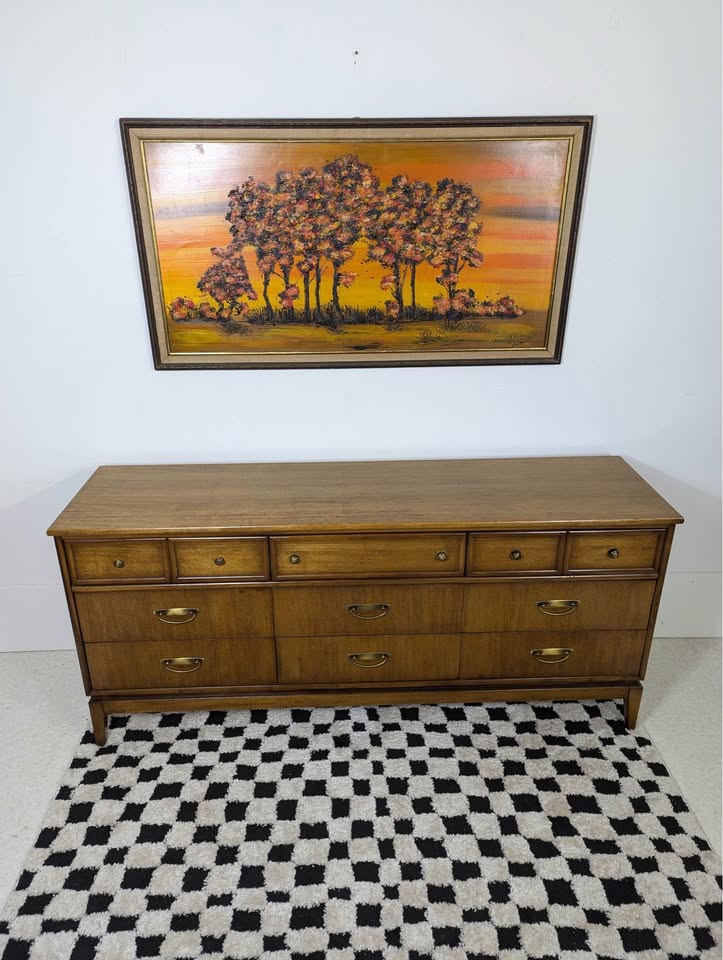 MCM Vintage 9 Drawer Lowboy Dresser by Stanley