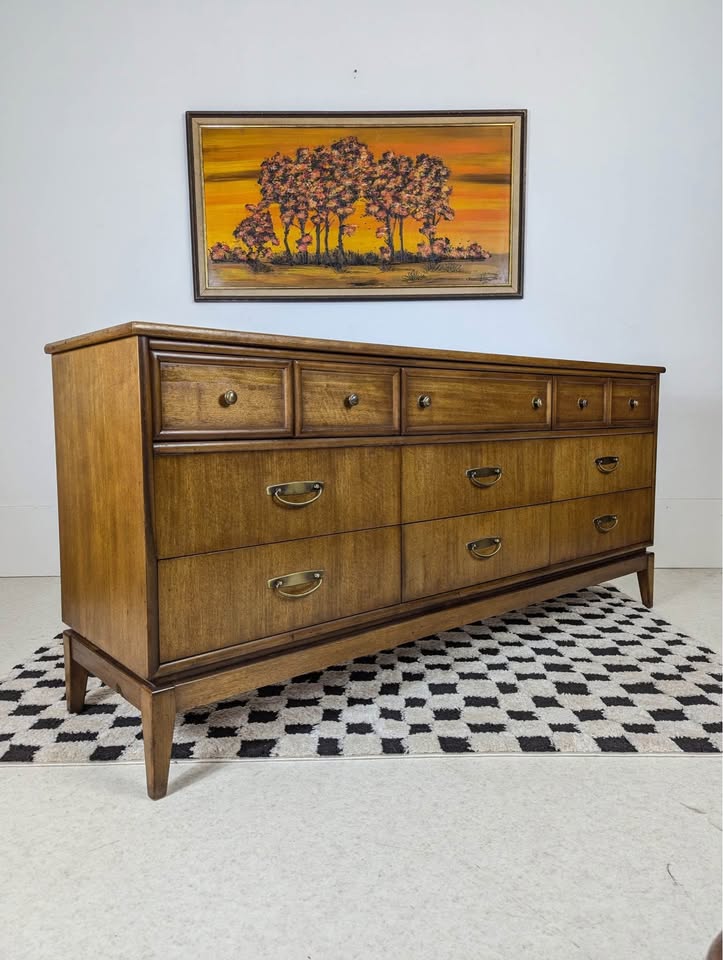 MCM Vintage 9 Drawer Lowboy Dresser by Stanley