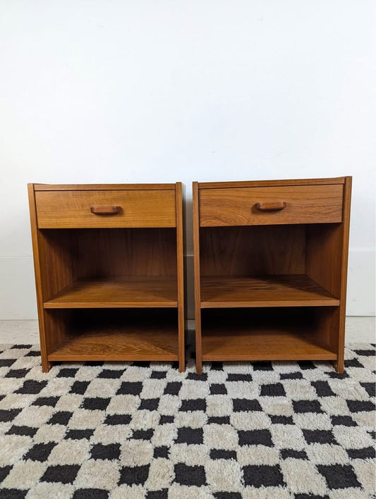 Pair of Danish Modern Single Drawer Teak Nightstands