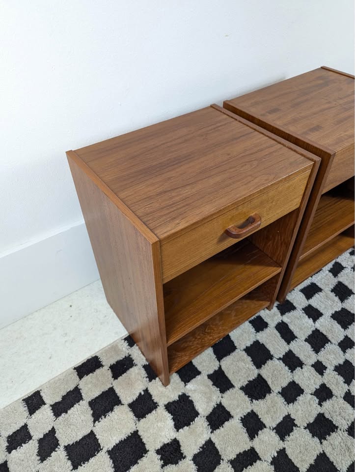 Pair of Danish Modern Single Drawer Teak Nightstands