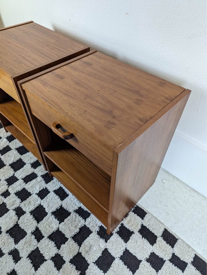 Pair of Danish Modern Single Drawer Teak Nightstands