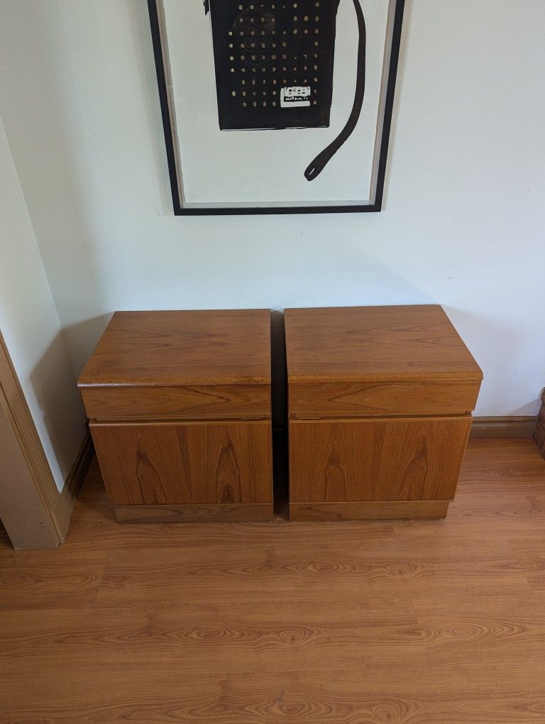 Pair of Mid Century Danish Modern Teak Nightstands by Nordic Home
