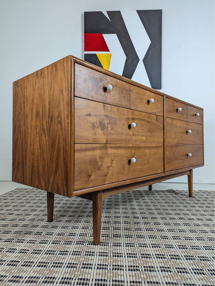 MCM 8 Drawer Walnut Dresser by Kipp Stewart for Drexel Declaration