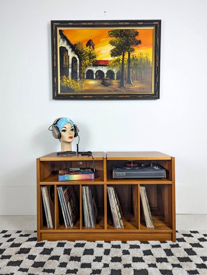 Mid Century Danish Modern Teak Record Player Stand & Storage