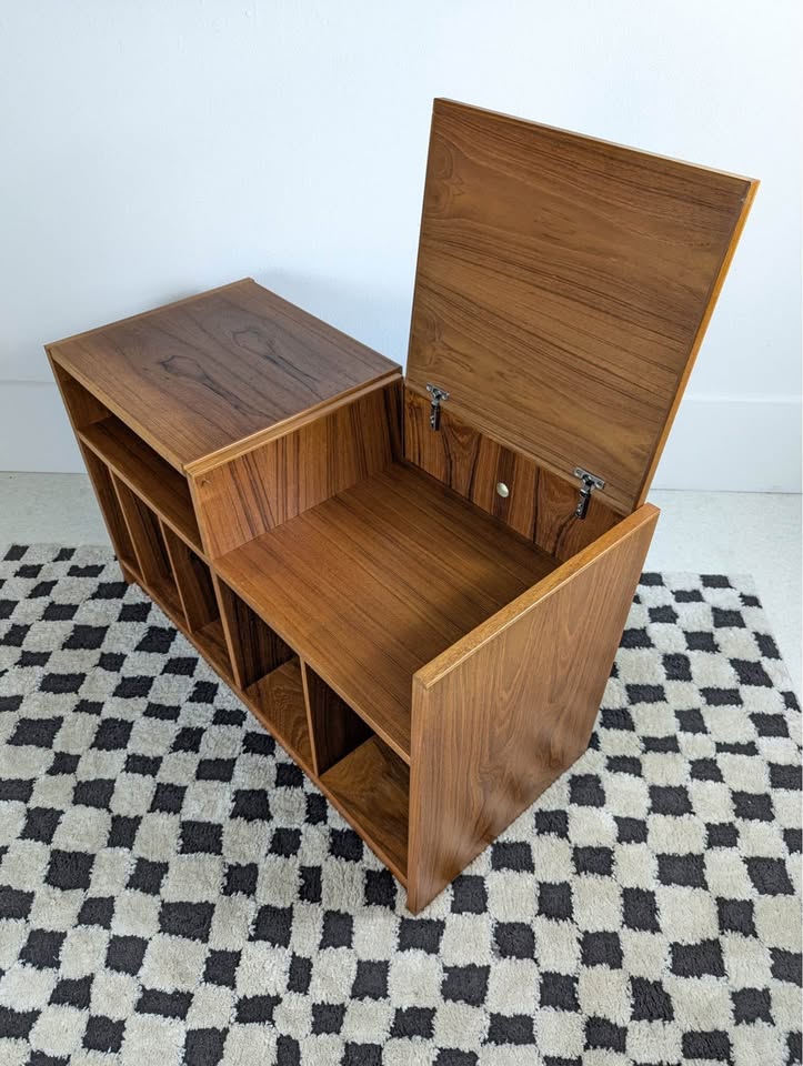 Mid Century Danish Modern Teak Record Player Stand & Storage