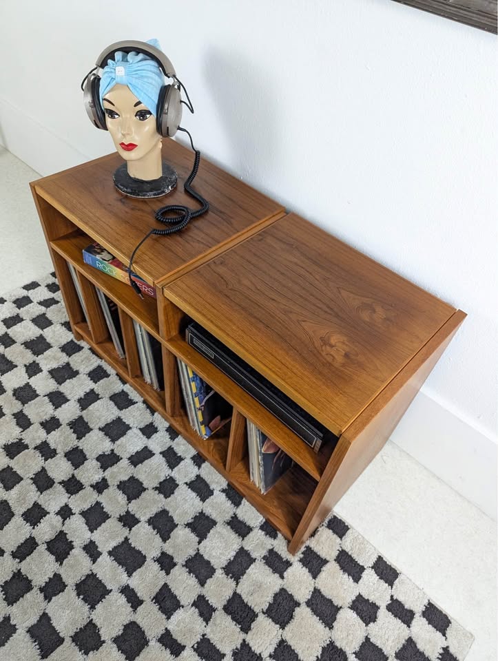 Mid Century Danish Modern Teak Record Player Stand & Storage