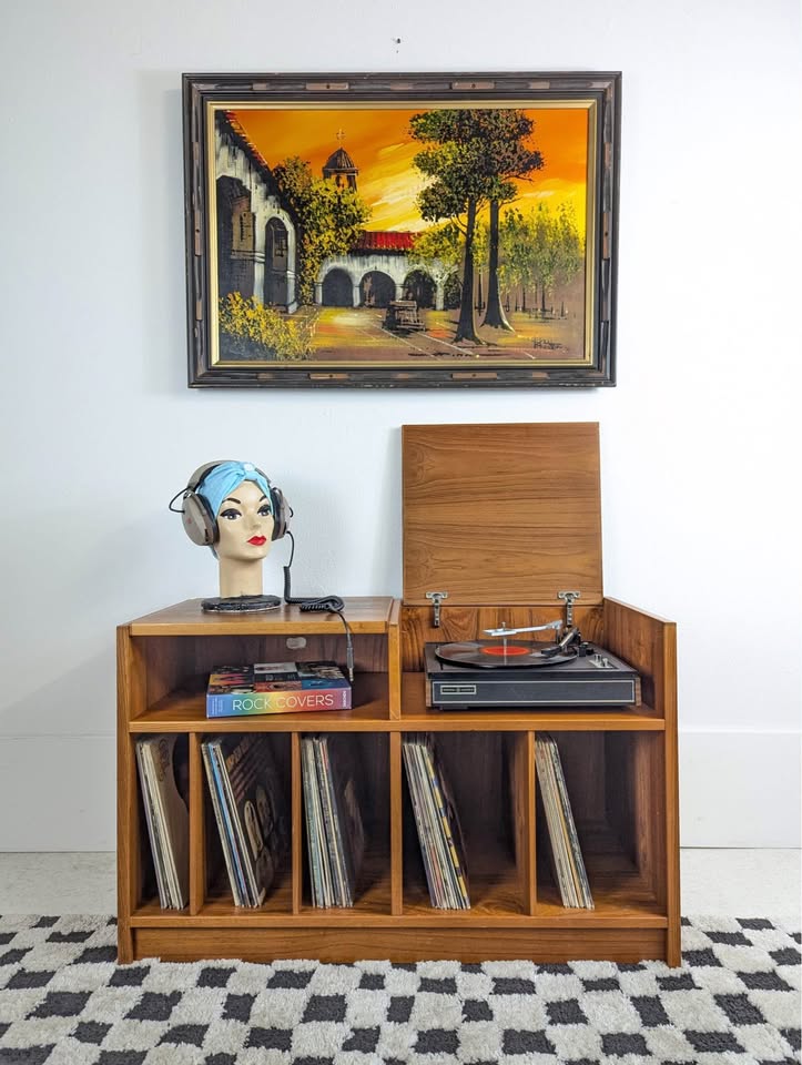 Mid Century Danish Modern Teak Record Player Stand & Storage