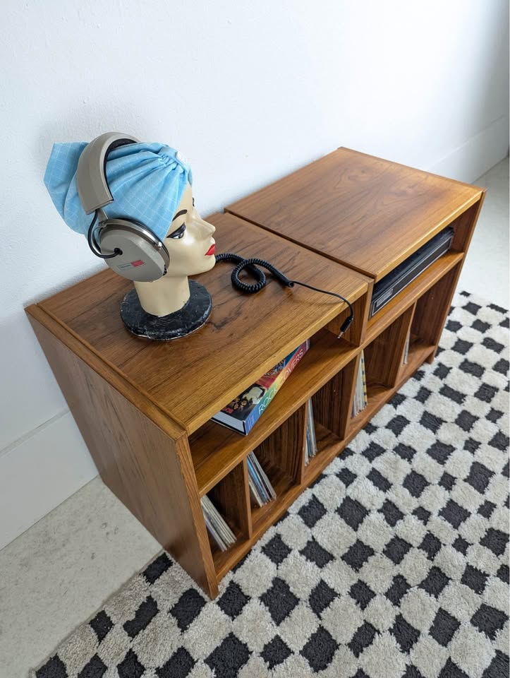 Mid Century Danish Modern Teak Record Player Stand & Storage