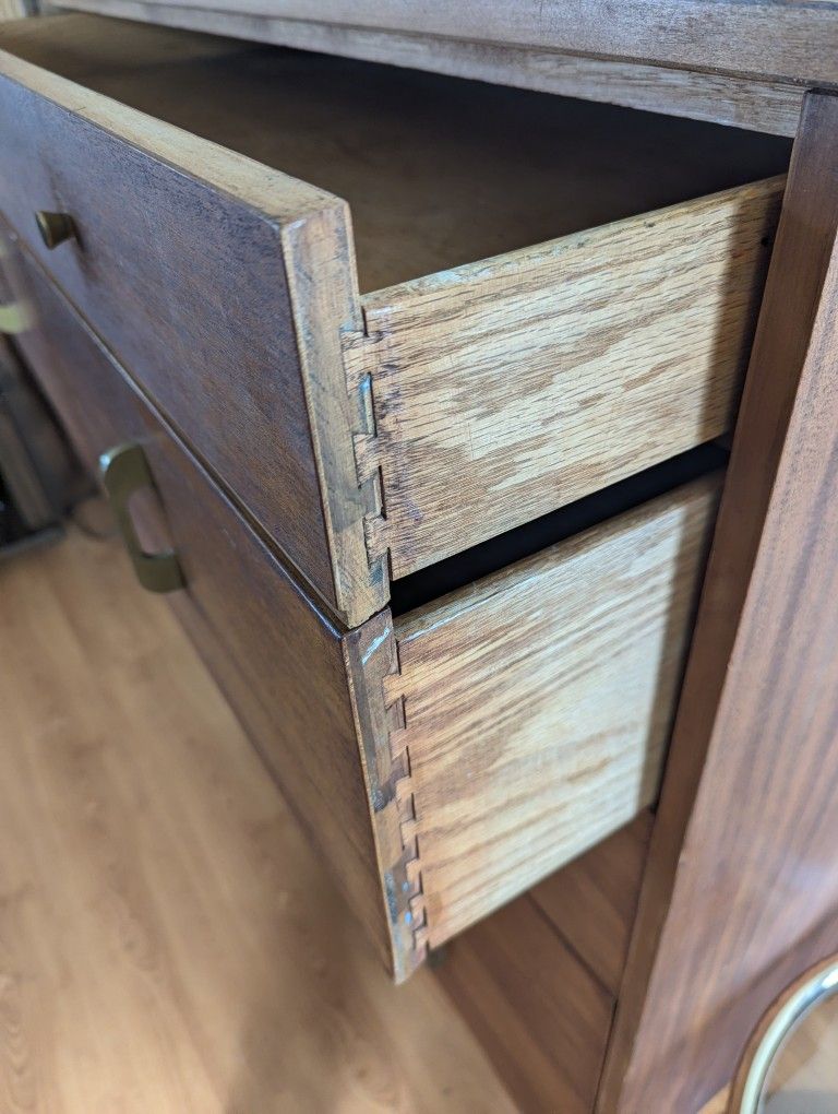 Mid Century Modern Antique 5 Drawer Highboy Dresser