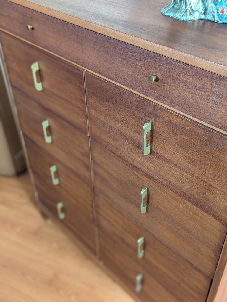 Mid Century Modern Antique 5 Drawer Highboy Dresser
