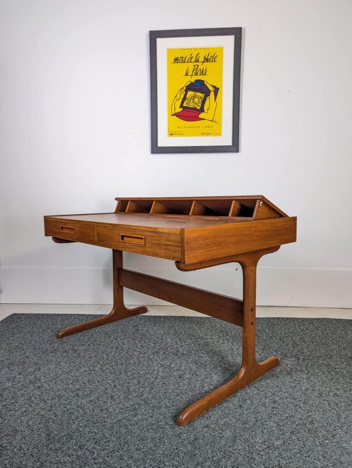 Danish Modern 1960’s Teak Flip Top Desk by E. Jakobsen Skive