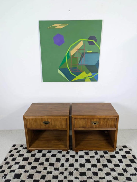 Mid Century Modern Pair of Walnut Nightstands by Drexel