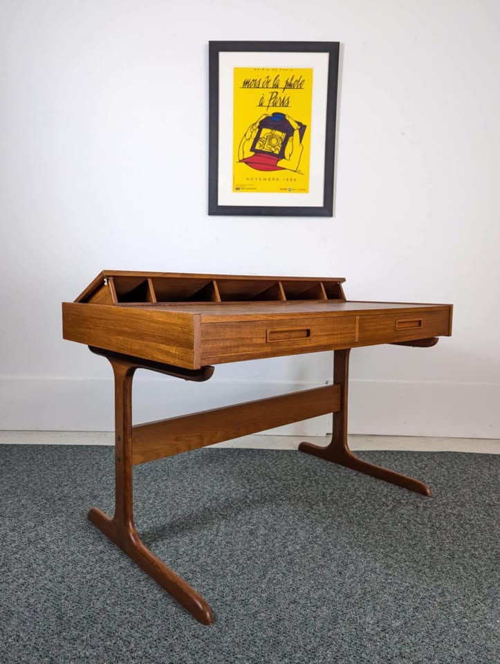 Danish Modern 1960’s Teak Flip Top Desk by E. Jakobsen Skive