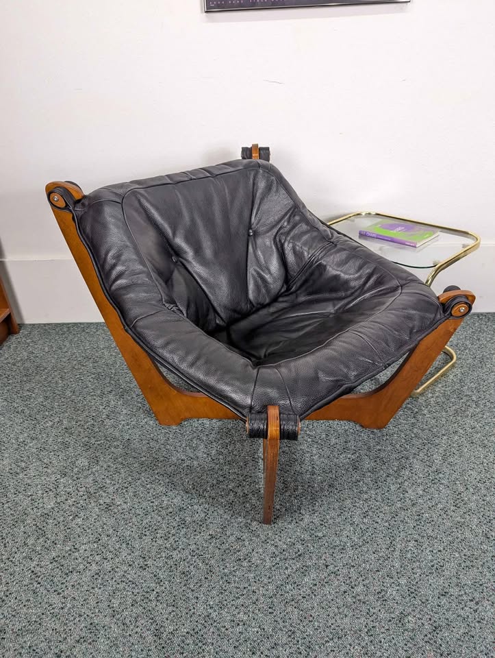 Black Leather Lounge Chair & Ottoman by Odd Knutsen for IMG