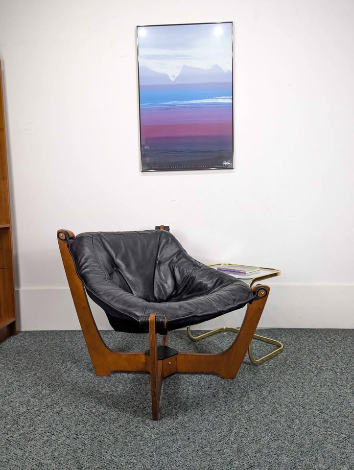 Black Leather Lounge Chair & Ottoman by Odd Knutsen for IMG