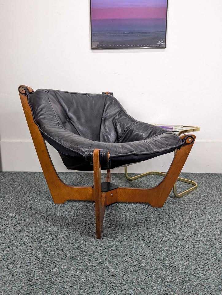 Black Leather Lounge Chair & Ottoman by Odd Knutsen for IMG