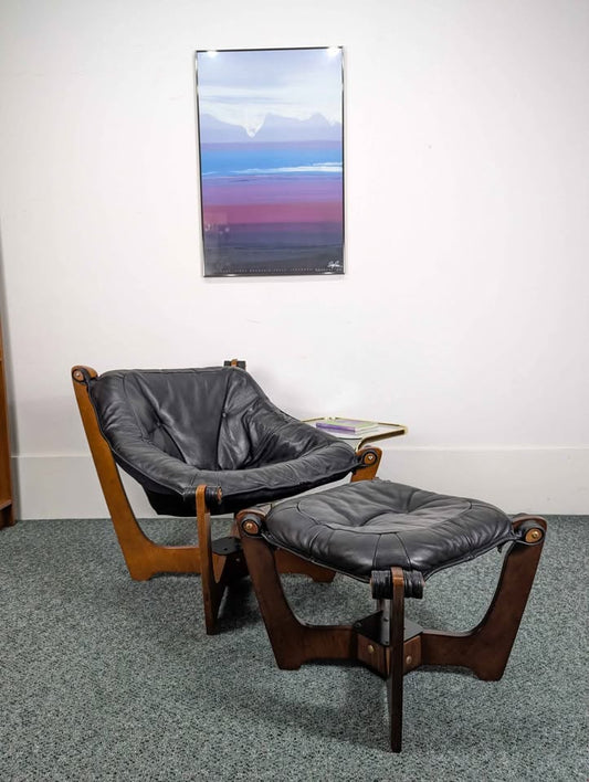 Black Leather Lounge Chair & Ottoman by Odd Knutsen for IMG