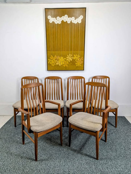 Danish Modern Solid Teak Dining Table Set w/ 6 Chairs by Benny Linden