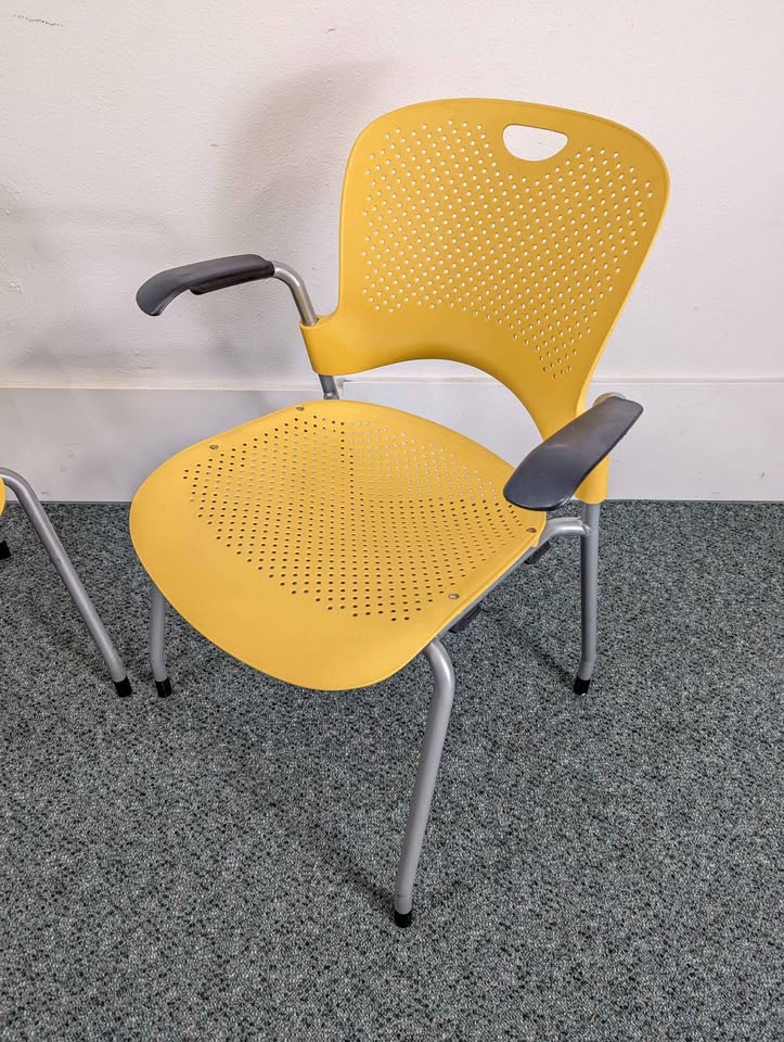 Pair of Yellow Caper Stacking Chairs by Jeff Weber for Herman Miller