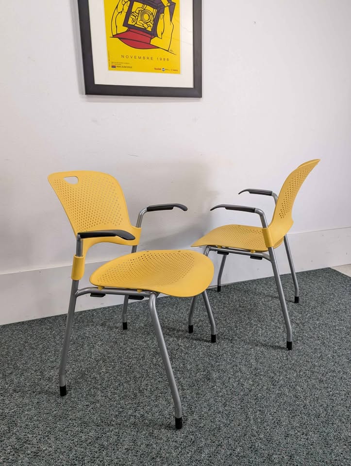 Pair of Yellow Caper Stacking Chairs by Jeff Weber for Herman Miller