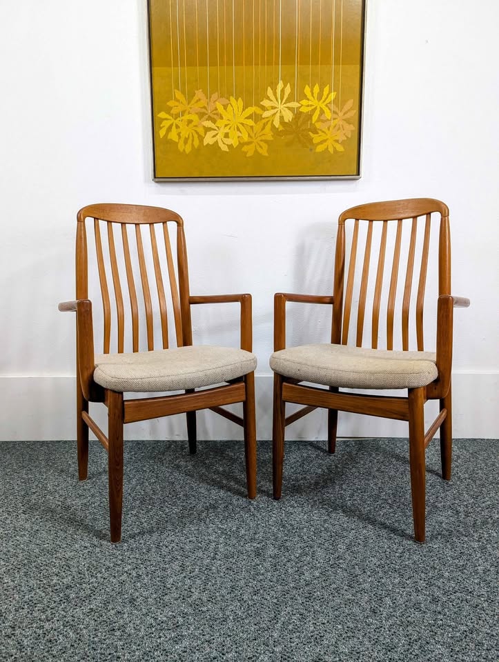 Danish Modern Solid Teak Dining Table Set w/ 6 Chairs by Benny Linden