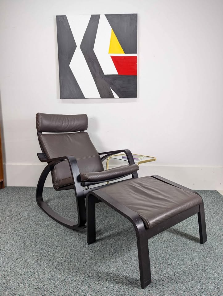 IKEA Poang Brown Leather Rocker Chair w/ Ottoman – Grit City Patina