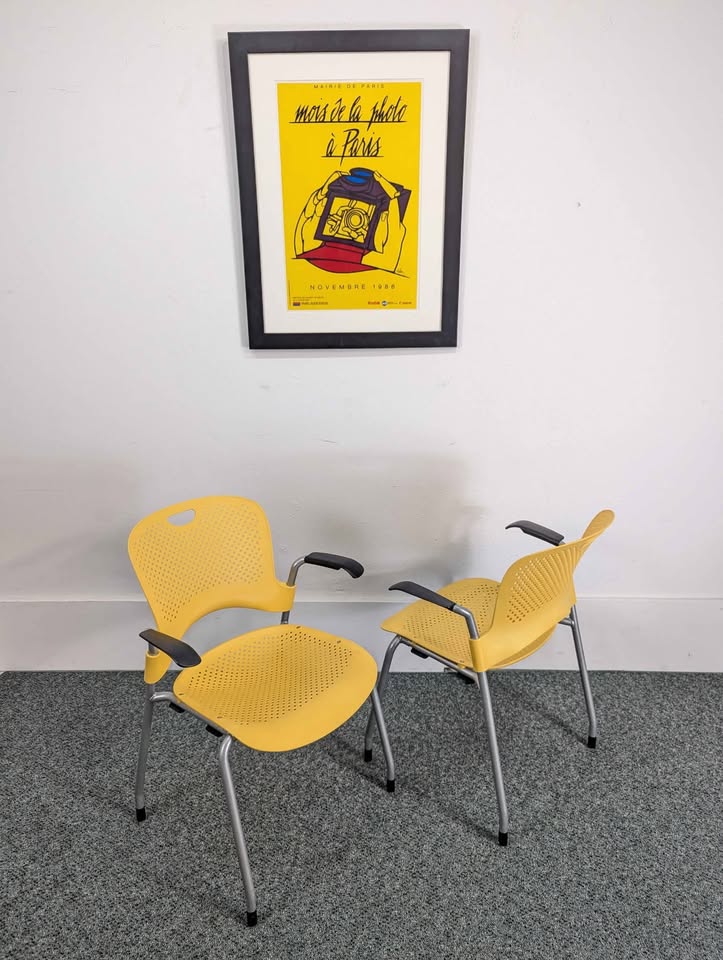 Pair of Yellow Caper Stacking Chairs by Jeff Weber for Herman Miller
