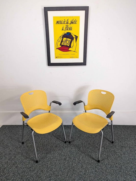Pair of Yellow Caper Stacking Chairs by Jeff Weber for Herman Miller