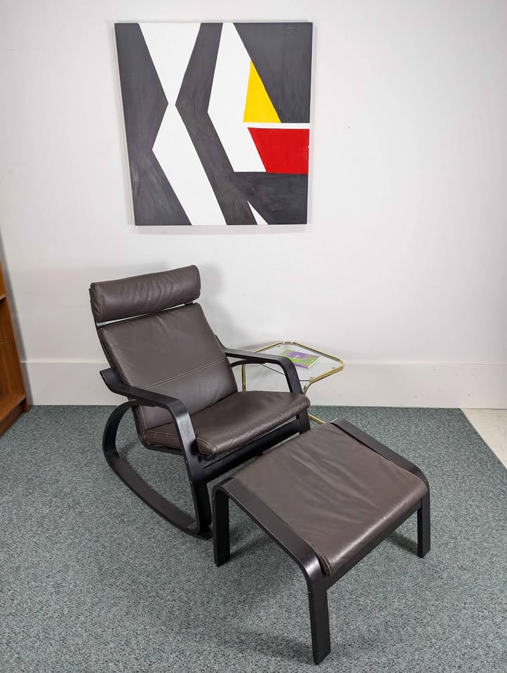 IKEA Poang Brown Leather Rocker Chair w/ Ottoman – Grit City Patina