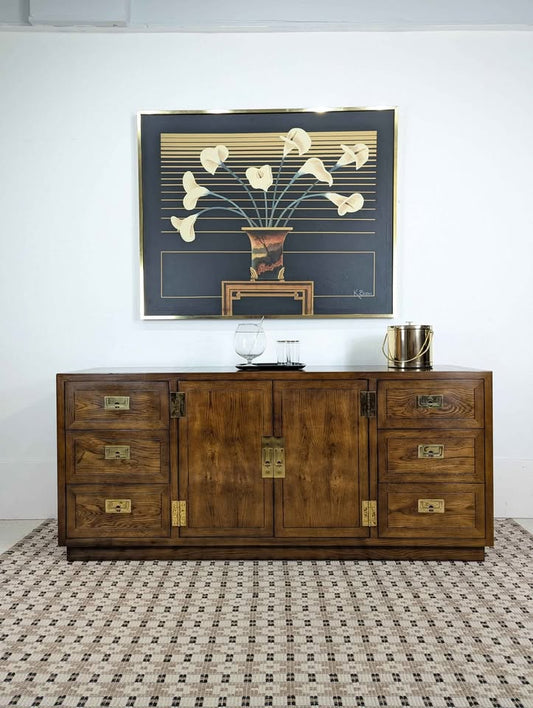 Vintage Henredon Lacquered Walnut Dresser / Credenza w/ 6 Drawers