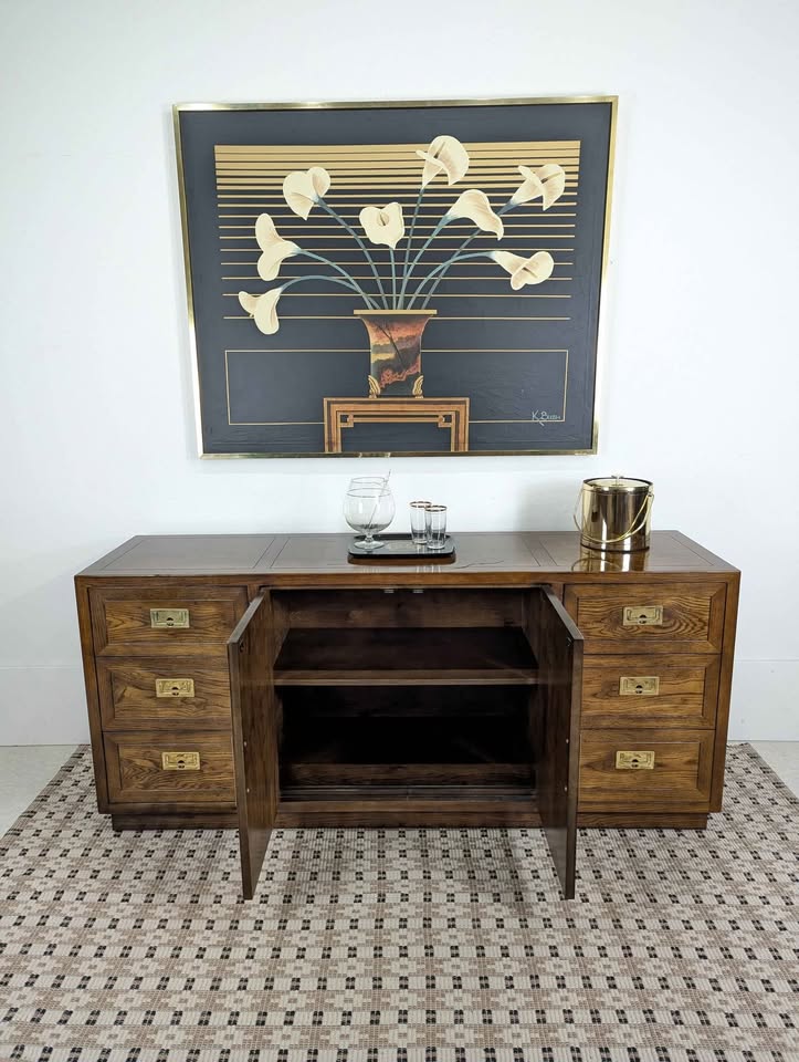Vintage Henredon Lacquered Walnut Dresser / Credenza w/ 6 Drawers