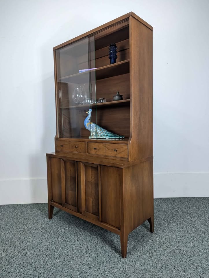 MCM Walnut China Hutch Display Cabinet