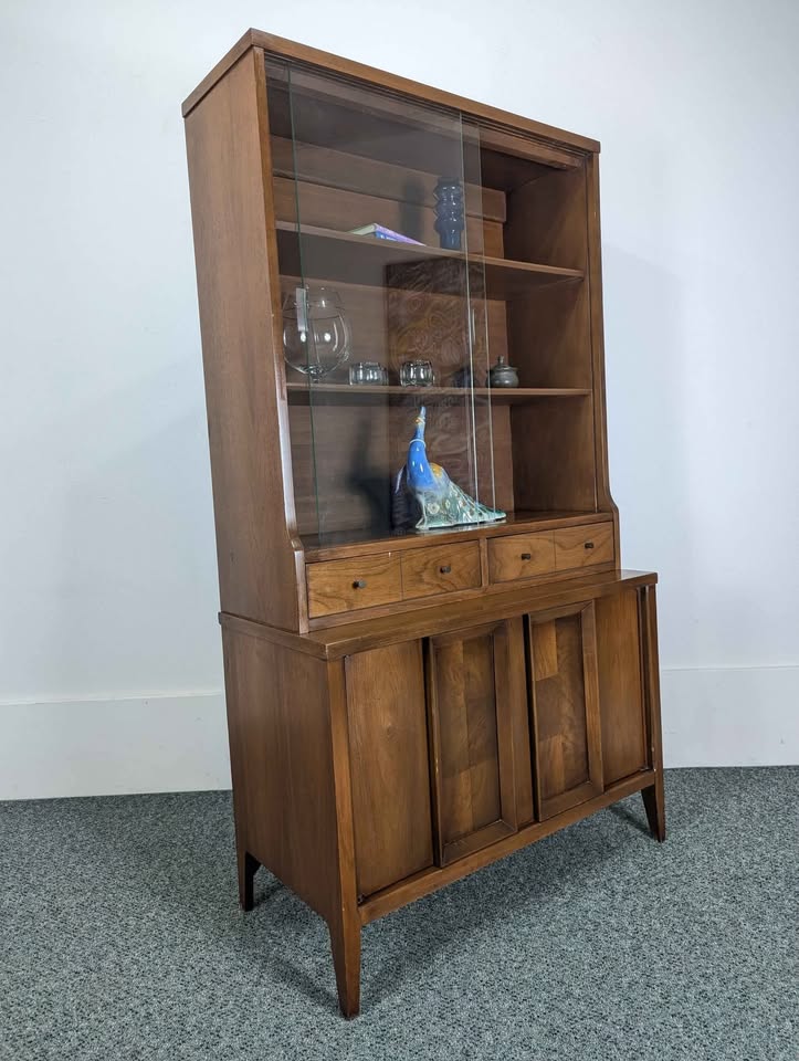 MCM Walnut China Hutch Display Cabinet