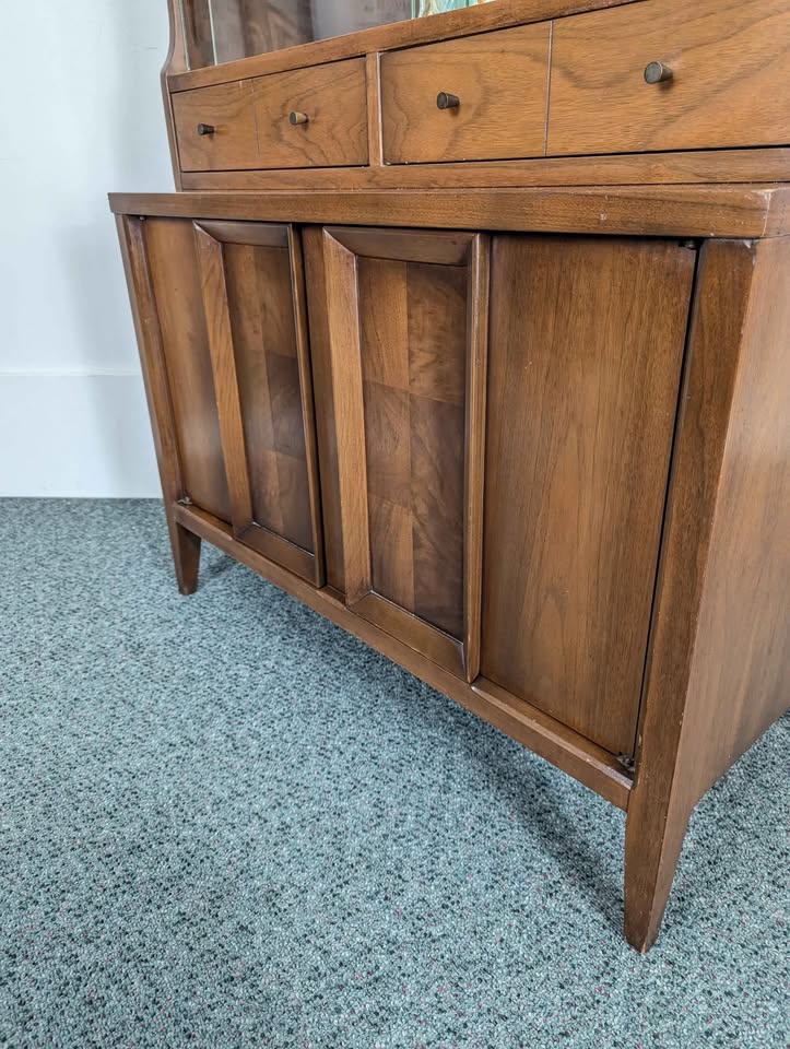 MCM Walnut China Hutch Display Cabinet