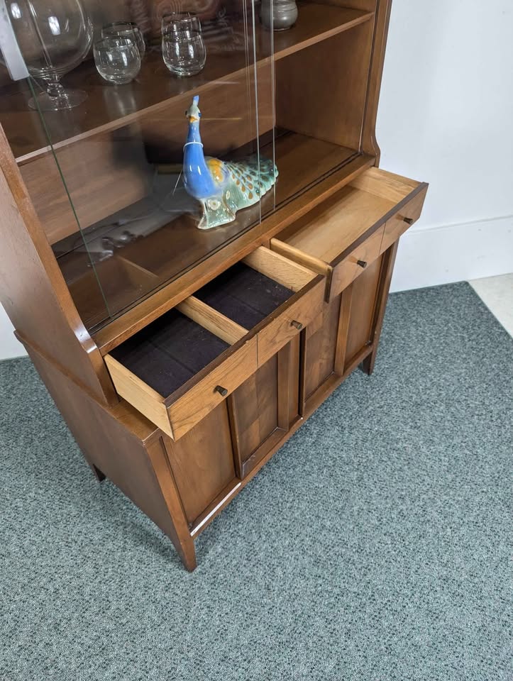 MCM Walnut China Hutch Display Cabinet