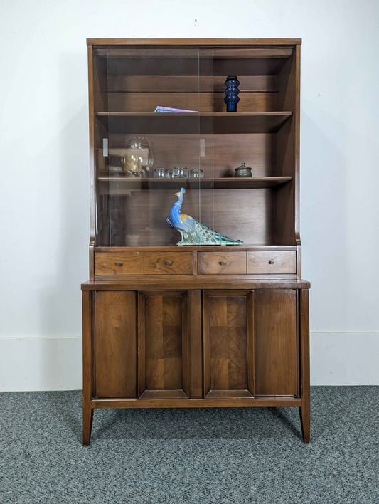 MCM Walnut China Hutch Display Cabinet
