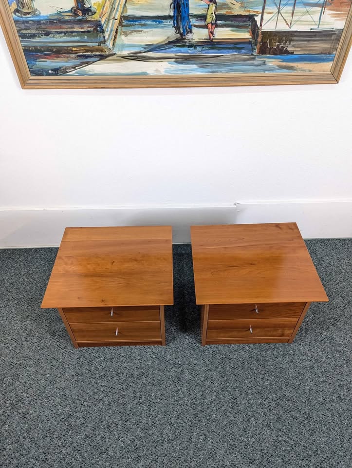 Pair of Scandinavian Low Nightstands / End Tables for Platform Bed