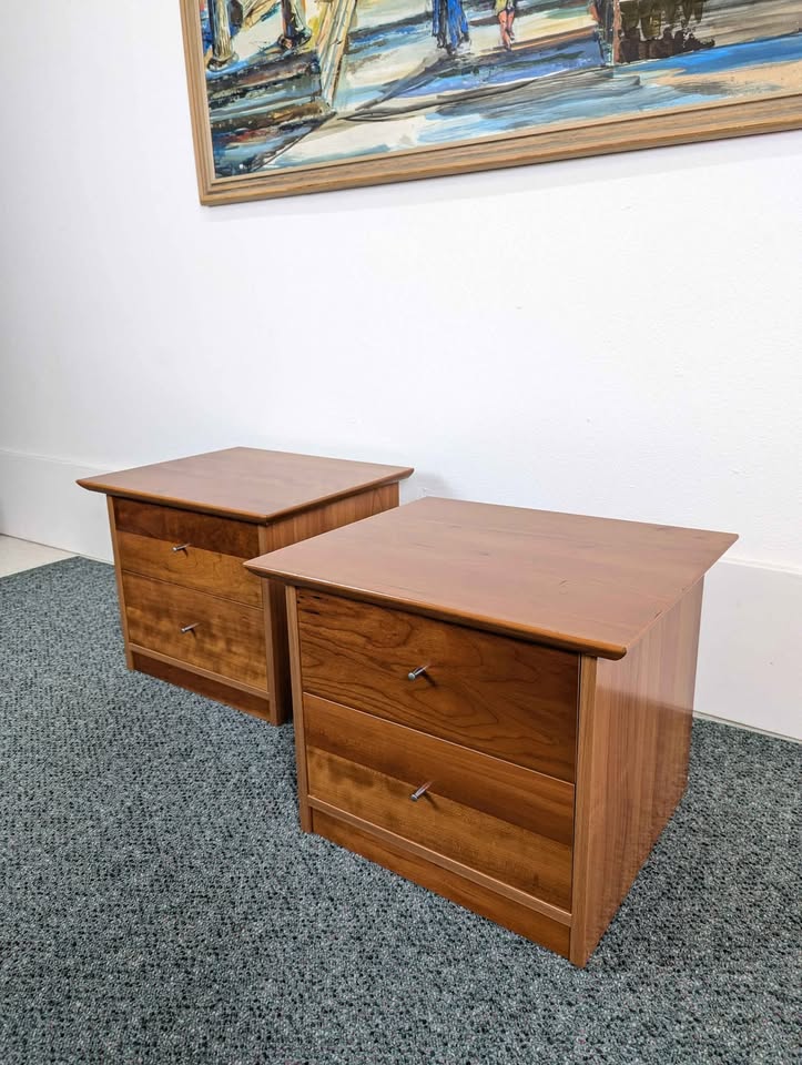 Pair of Scandinavian Low Nightstands / End Tables for Platform Bed
