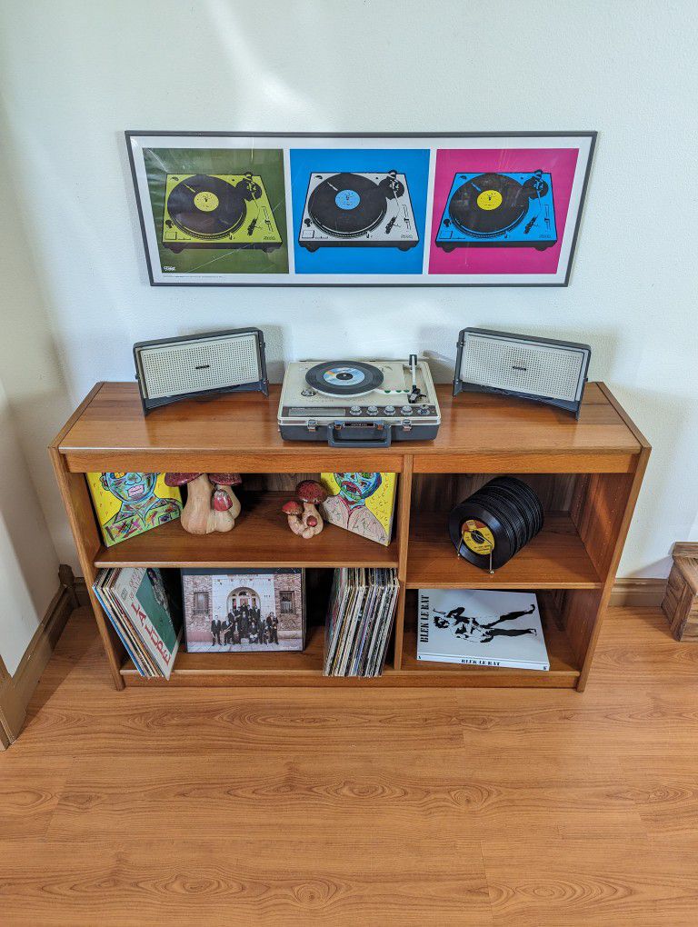 Vintage Danish Modern Teak Record Player Stand / MCM Bookshelf Display
