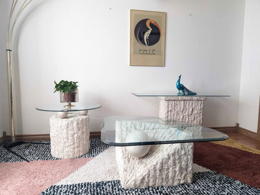 Set of 3 Tessellated Living Room Tables / Coffee, End & Sofa Console