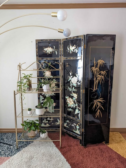 Vintage Black Postmodern Hollywood Glam Asian Room Divider