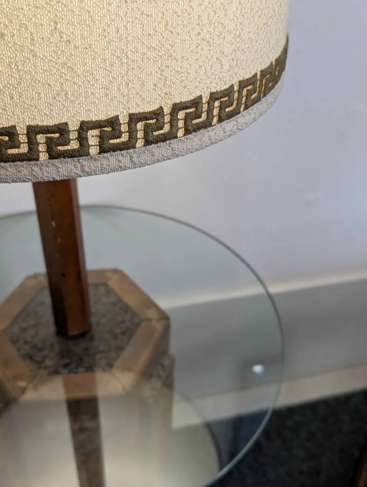 Mid Century Brutalist Modern Cork Floor Lamp Table