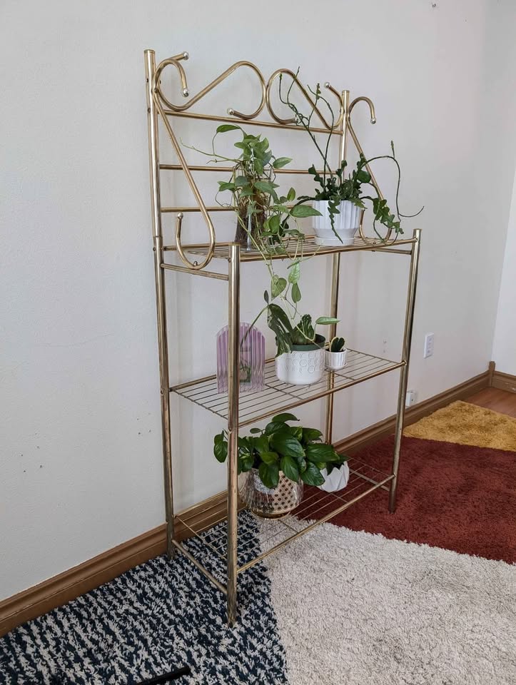 Postmodern Vintage 3 Tiered Indoor Brass Shelf / Plant Stand